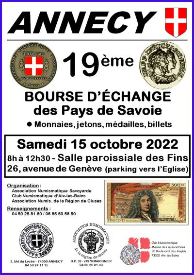 19e Bourse d'échange numismatique – Annecy 15/10/2022 03-annecy-2022-1